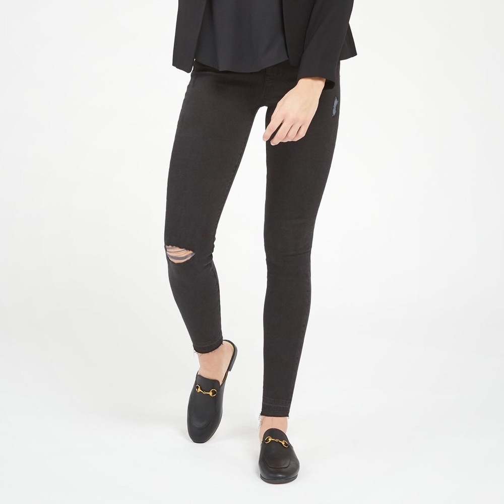 Spanx Denim Jean Legging Jegging Distressed Frayed High Waisted Vintage Black M